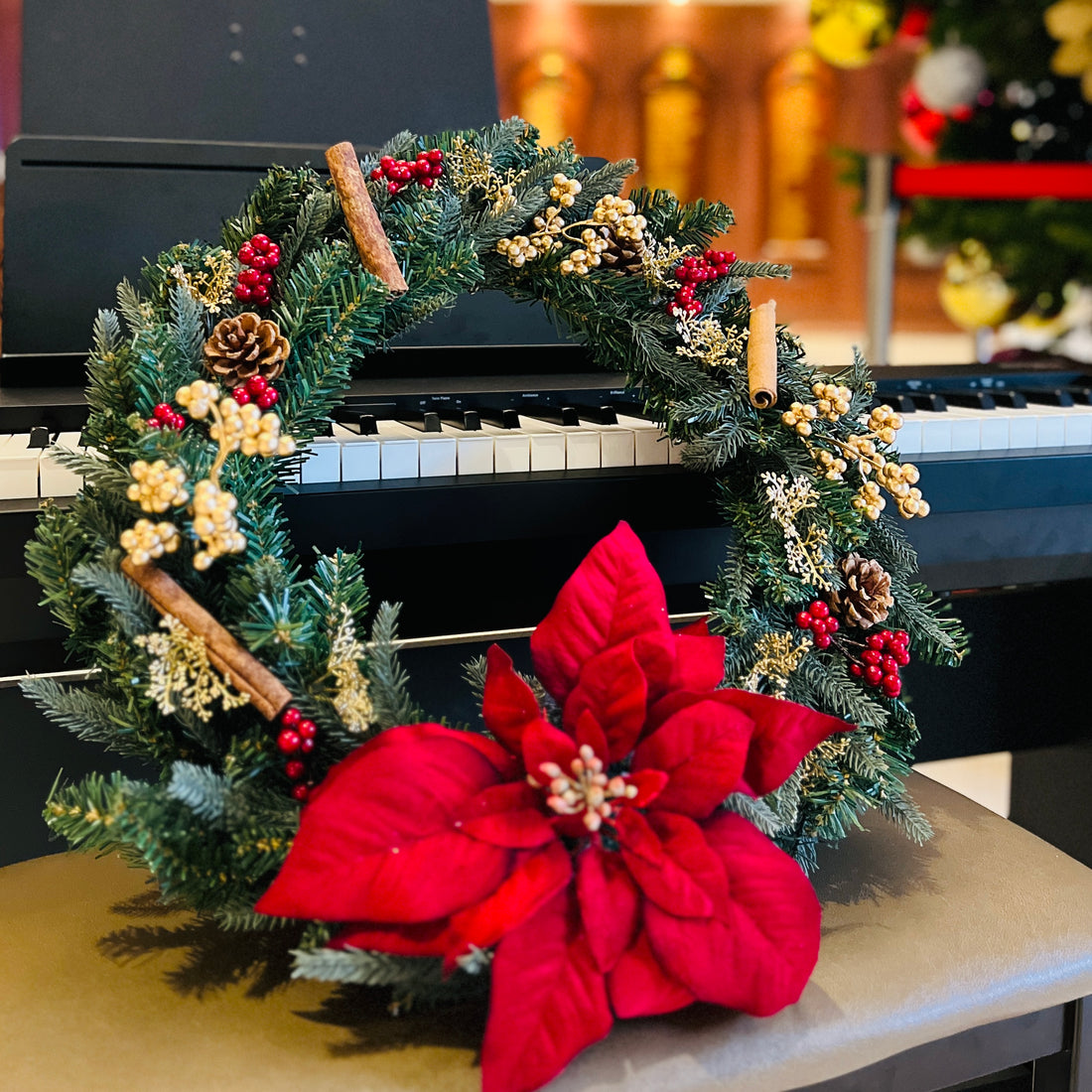 Faux Poinsettia Christmas wreath