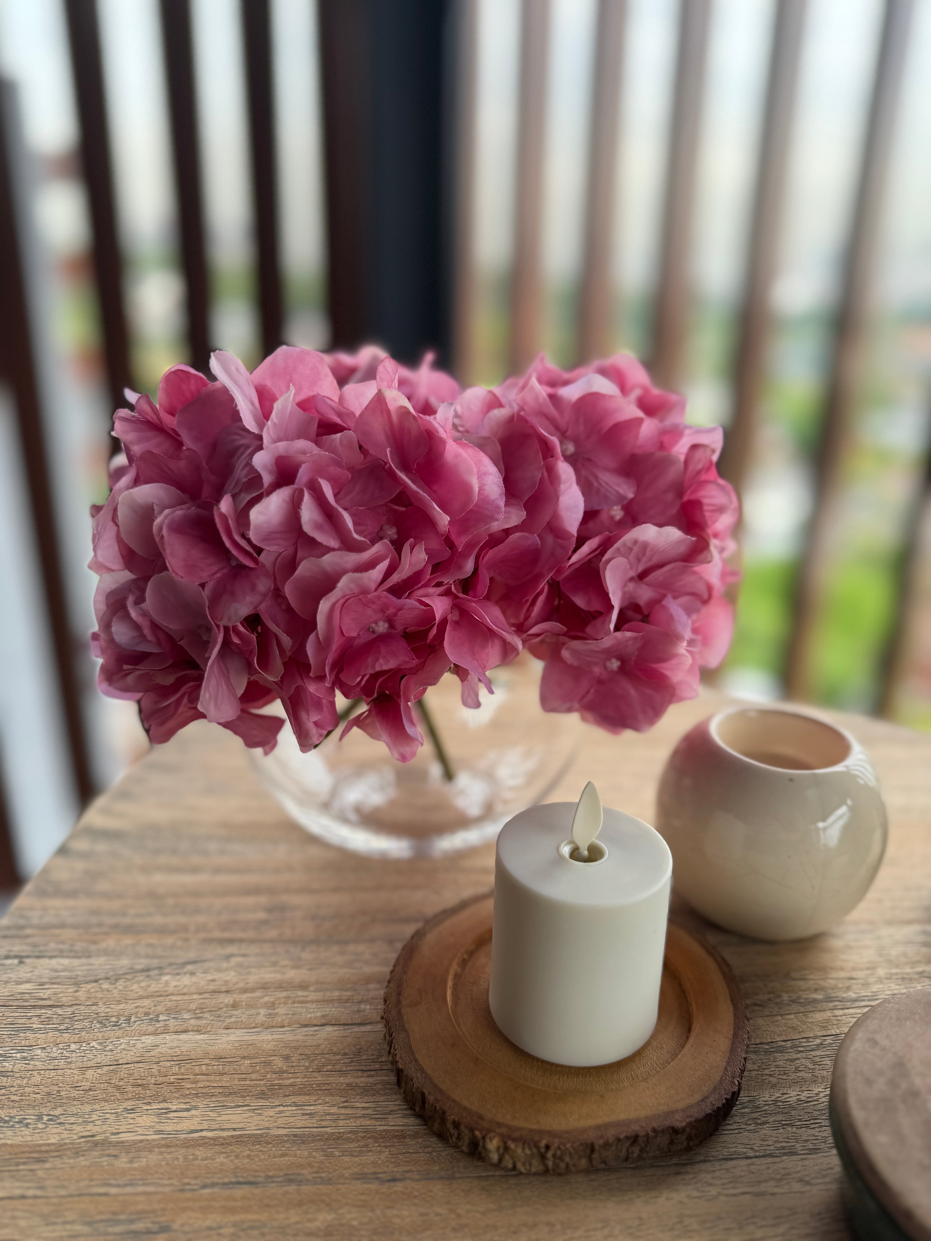 Hydrangeas in Glass Bowl