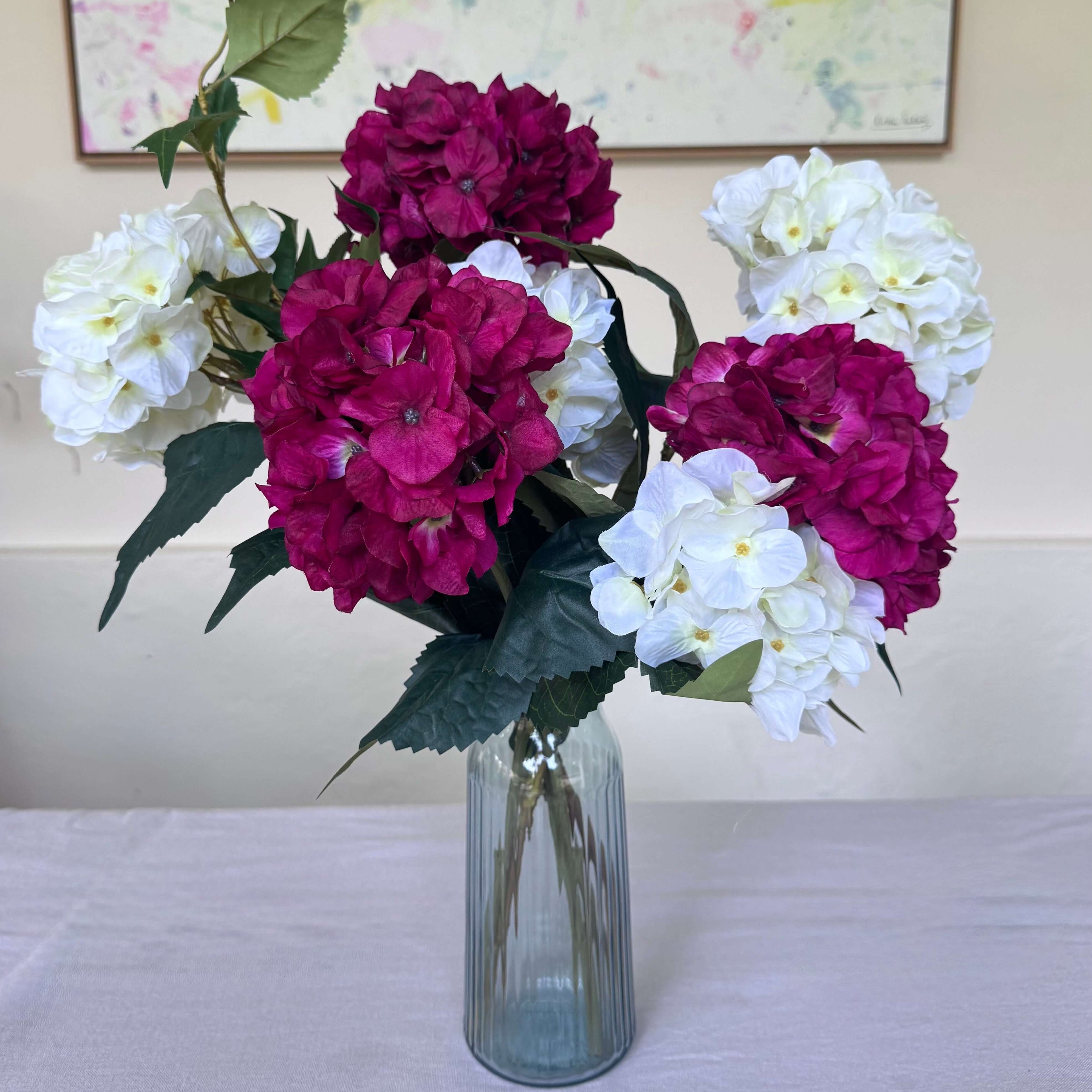 Bespoke artificial hydrangea bouquet in red and cream