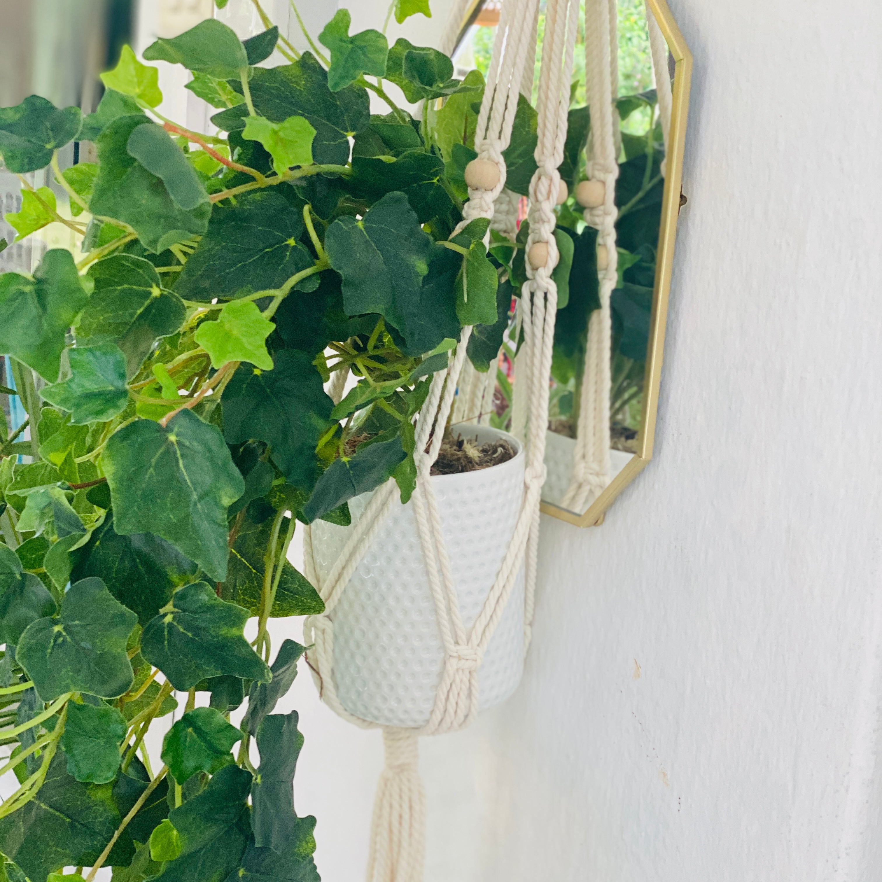 Macrame Plant Hanger with faux potted plant