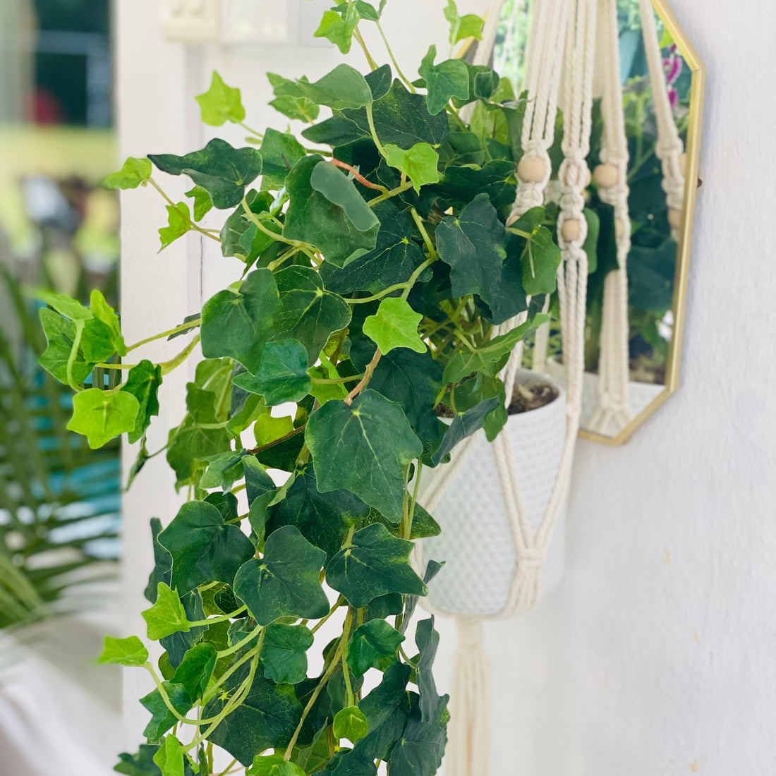 Macrame Plant Hanger with faux potted plant