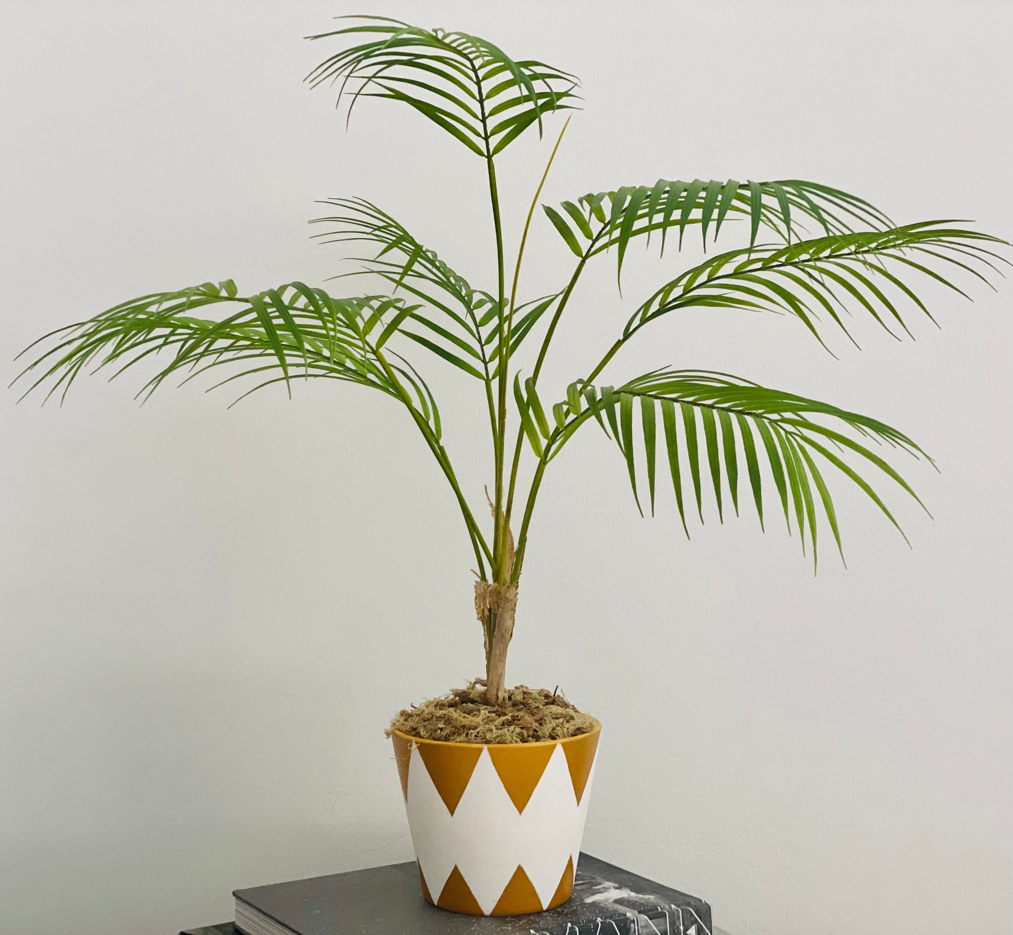 Faux potted Palm in Gold &amp; White Design